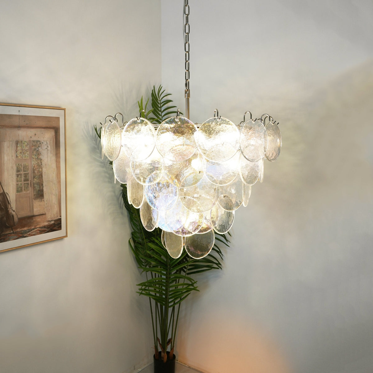 Liorerora Chandelier Iridescent Murano Glass Disc