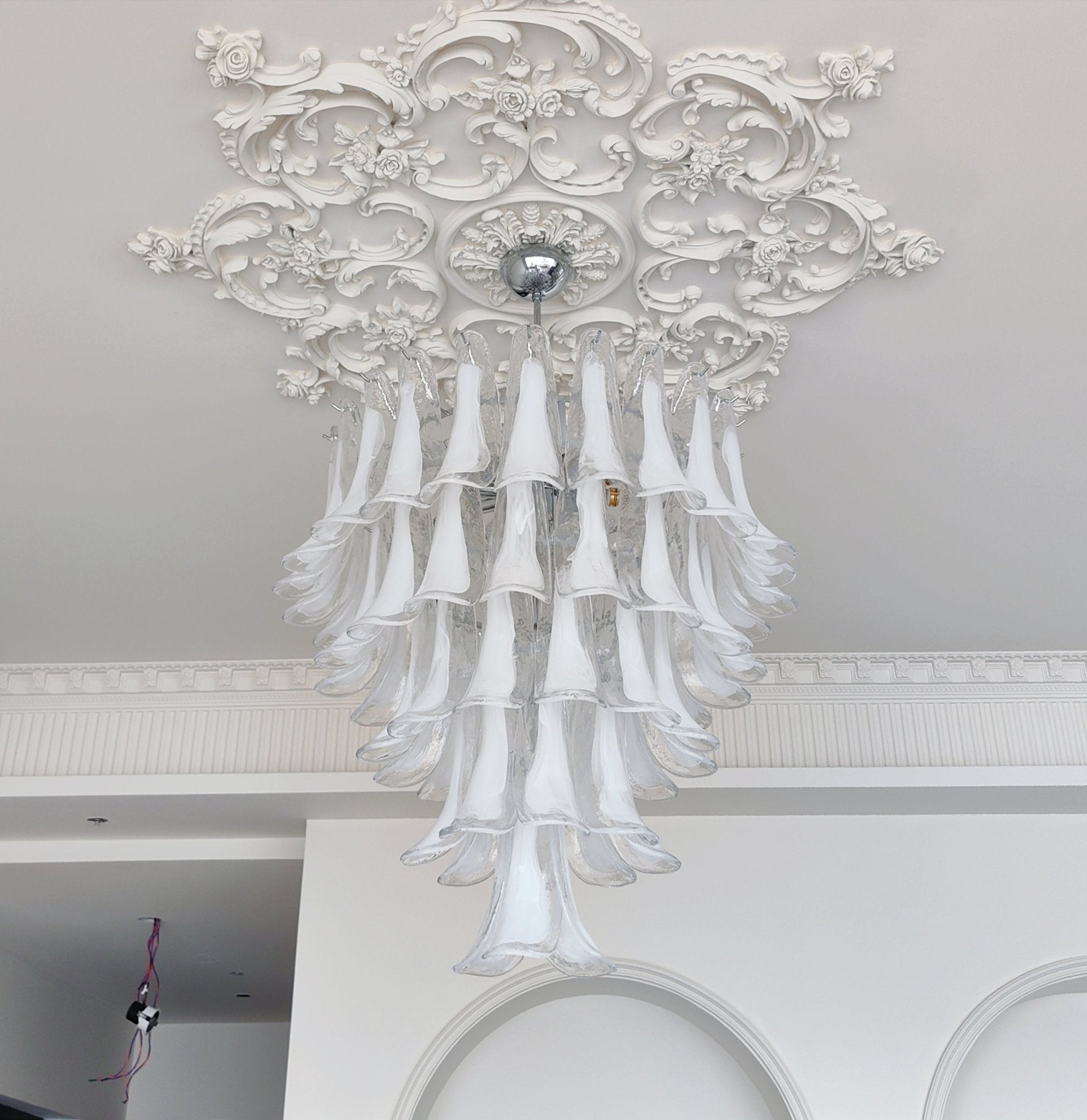 Eiroian Chandelier Clear Murano Glass Petal Vintage