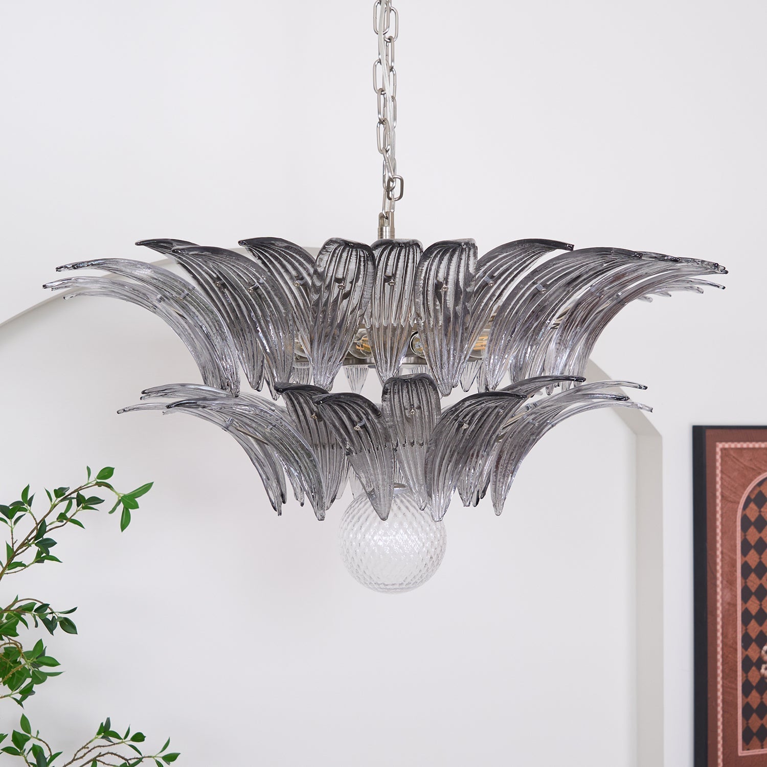 Liororira Chandelier Palmette Clear Murano Glass Leaf Layered