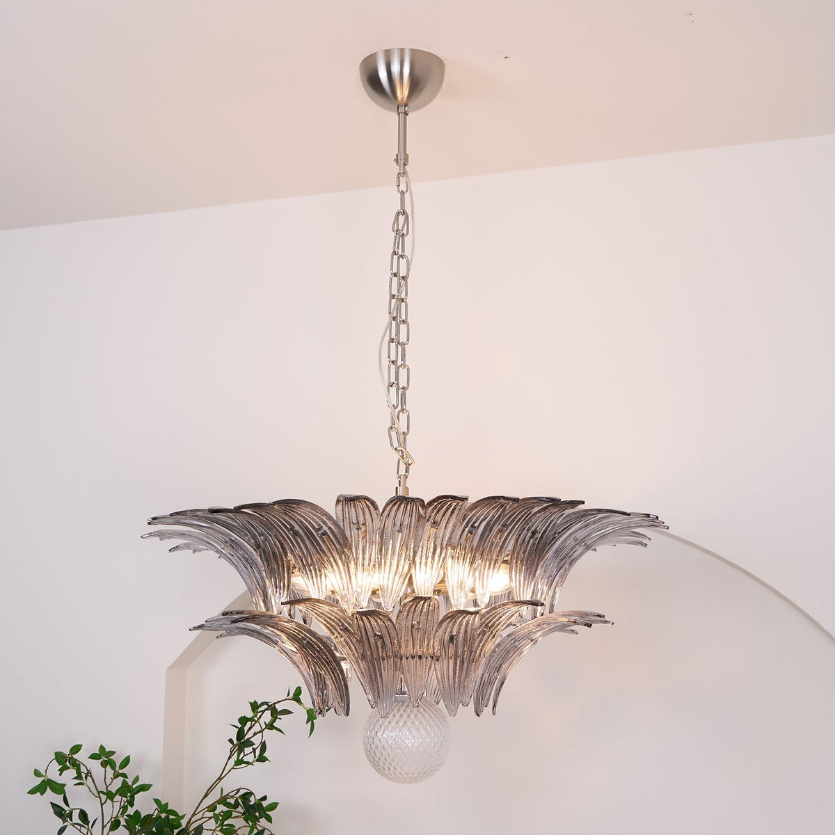 Liororira Chandelier Palmette Clear Murano Glass Leaf Layered