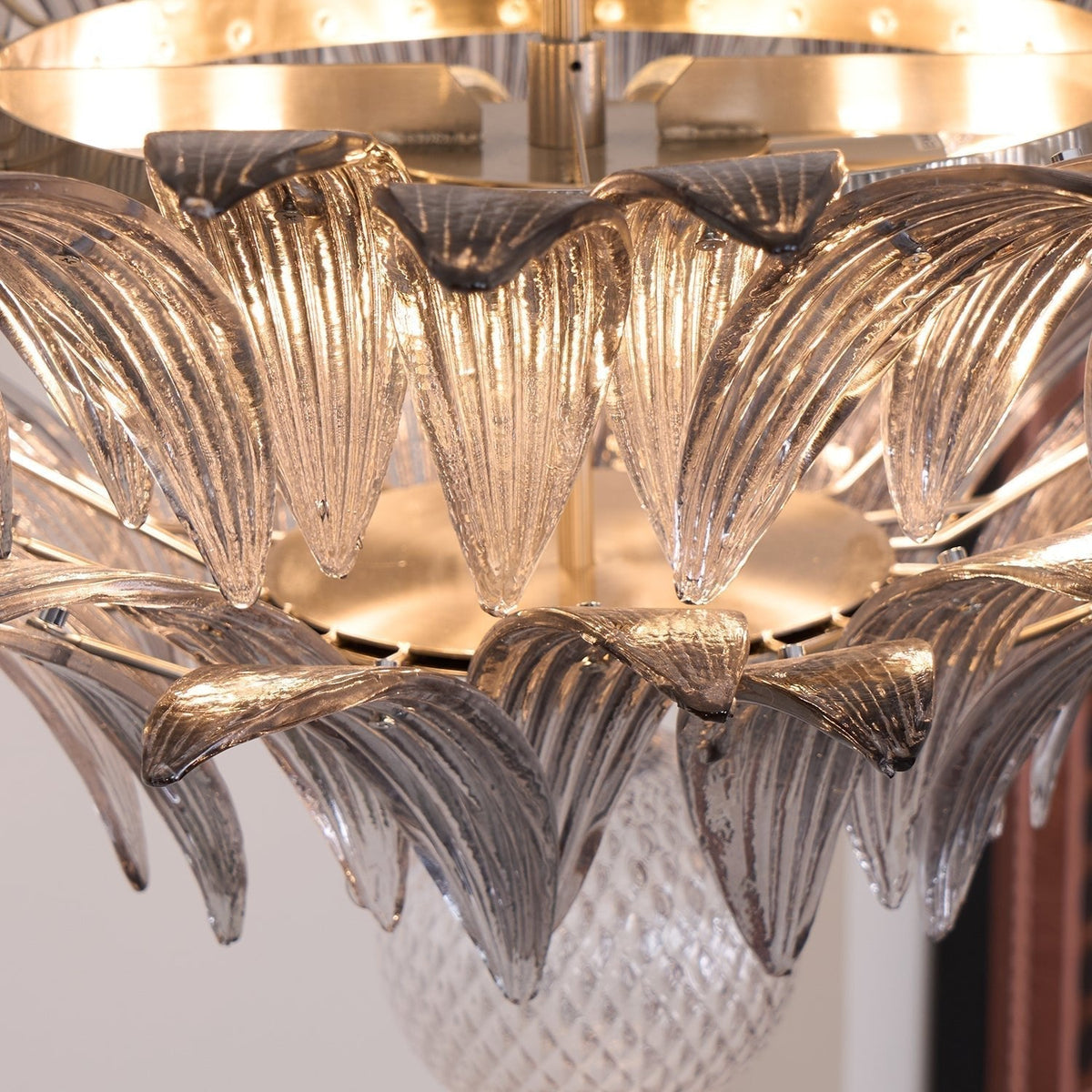 Liororira Chandelier Palmette Clear Murano Glass Leaf Layered