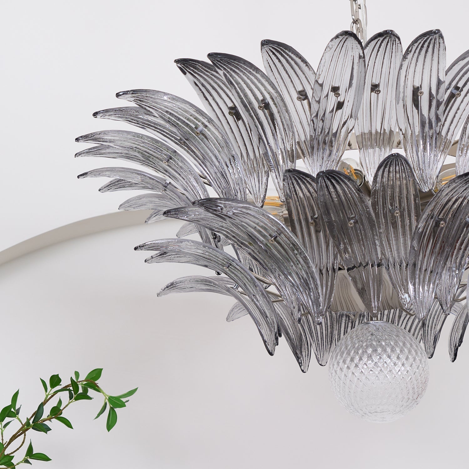 Liororira Chandelier Palmette Clear Murano Glass Leaf Layered