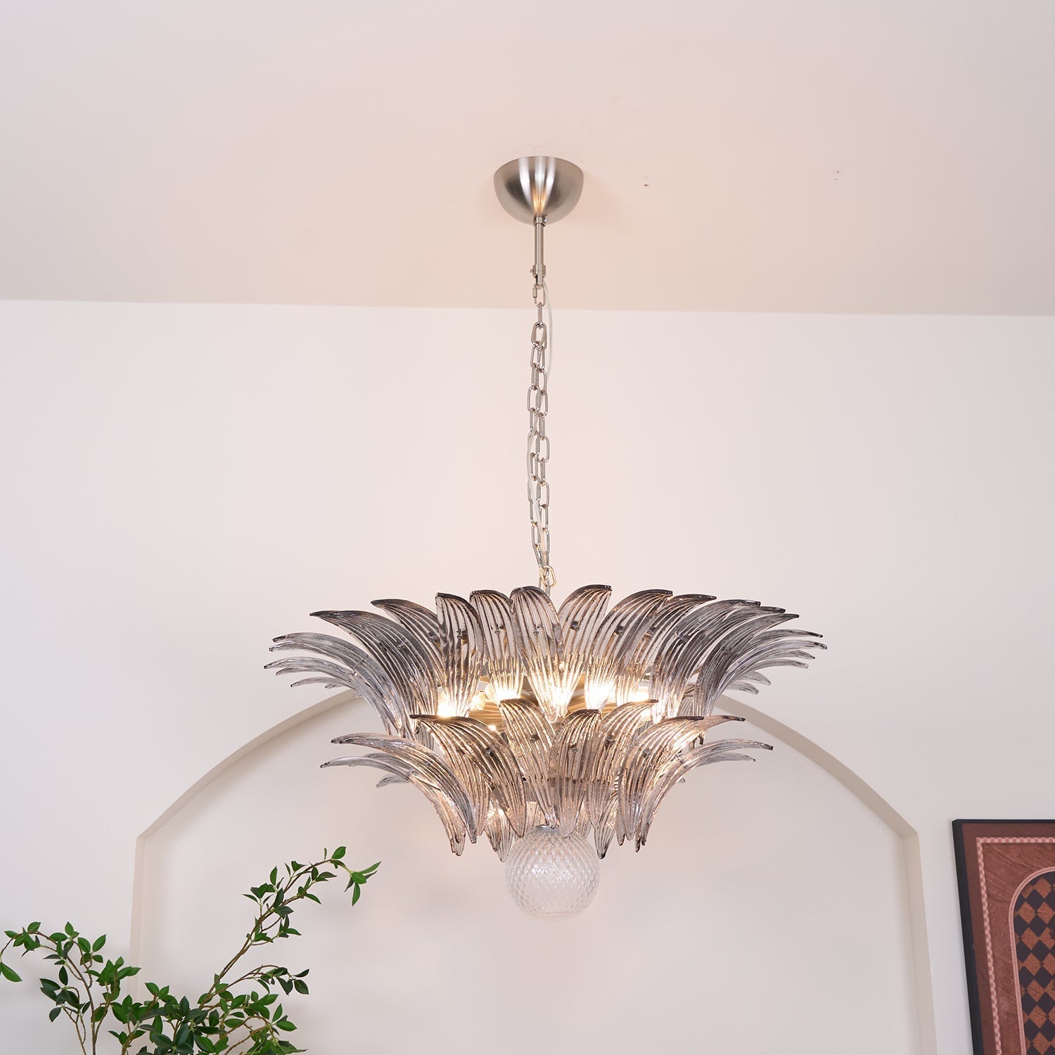 Liororira Chandelier Palmette Clear Murano Glass Leaf Layered