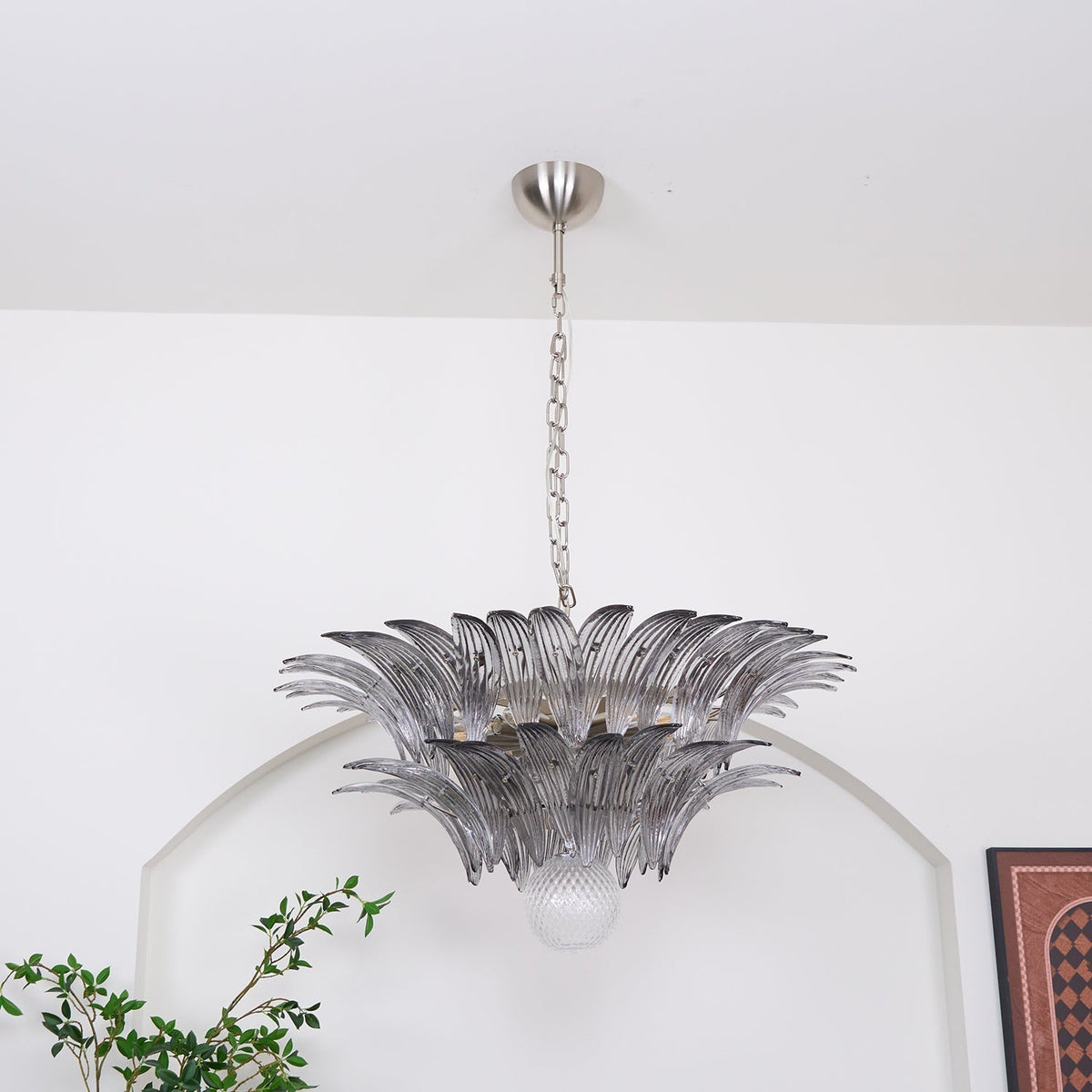 Liororira Chandelier Palmette Clear Murano Glass Leaf Layered