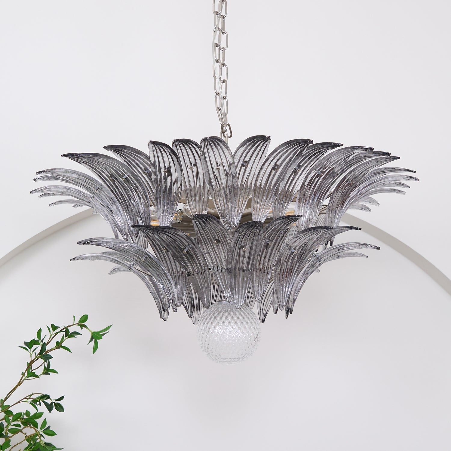 Liororira Chandelier Palmette Clear Murano Glass Leaf Layered