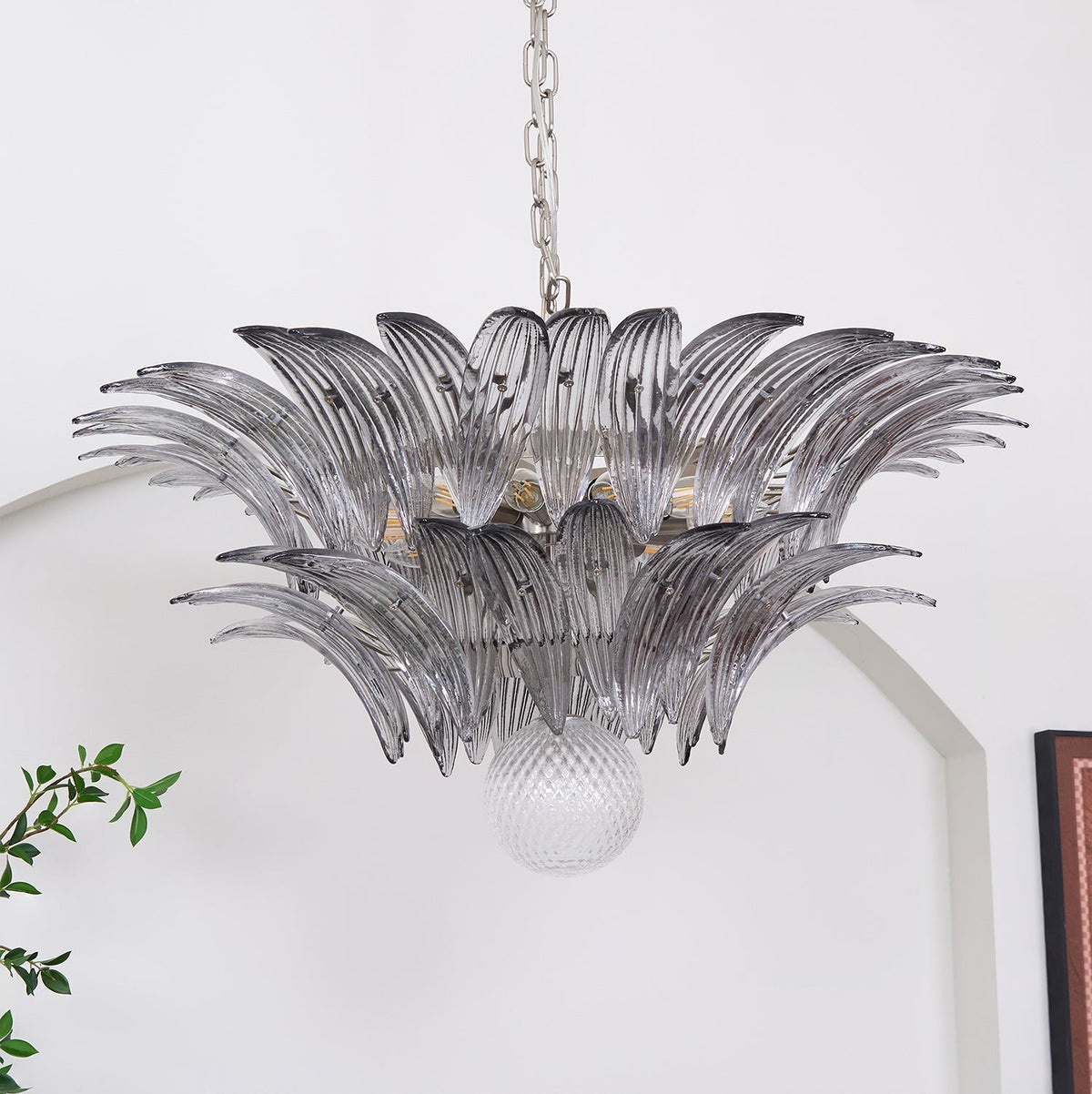 Liororira Chandelier Palmette Clear Murano Glass Leaf Layered