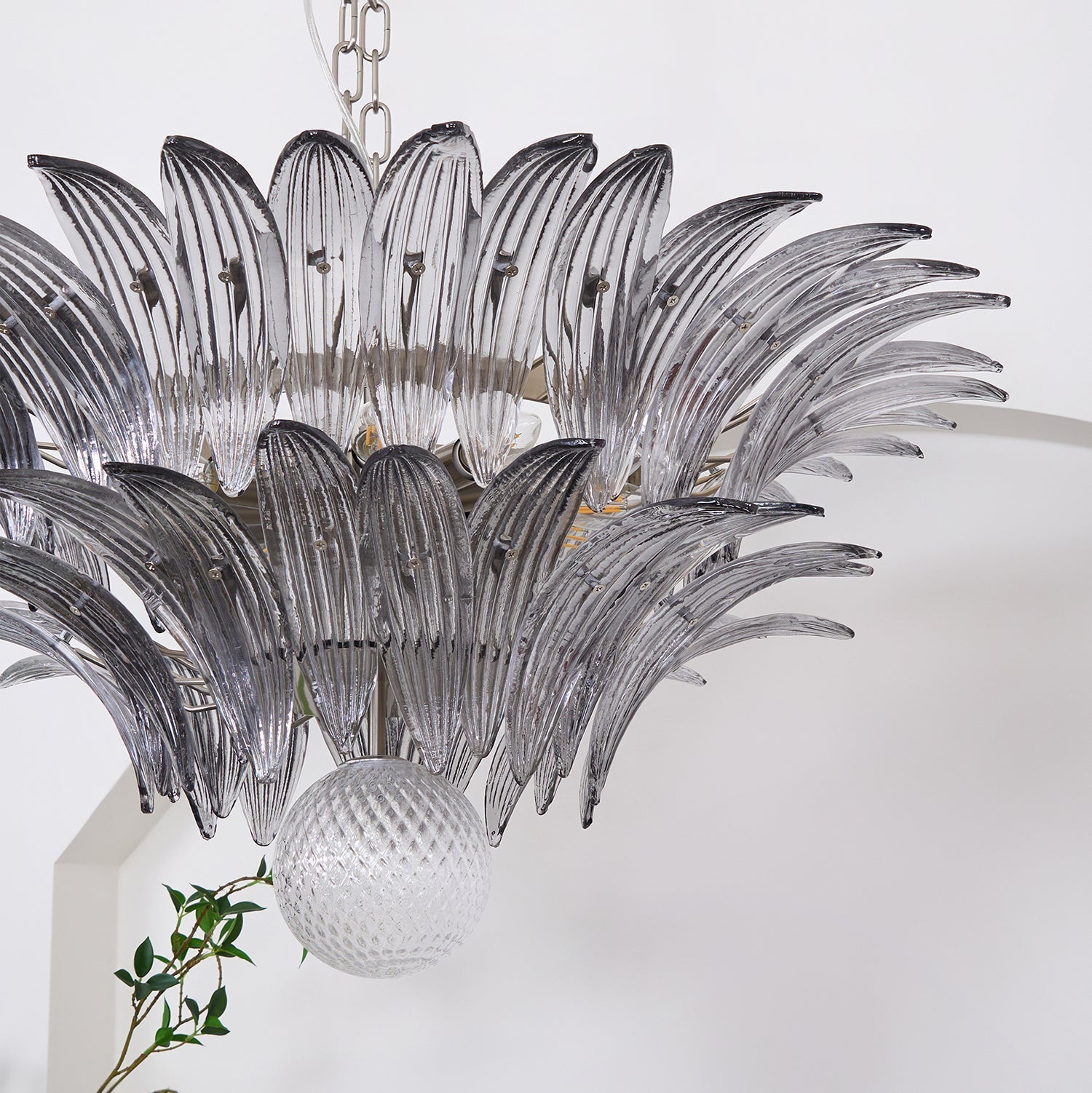 Liororira Chandelier Palmette Clear Murano Glass Leaf Layered