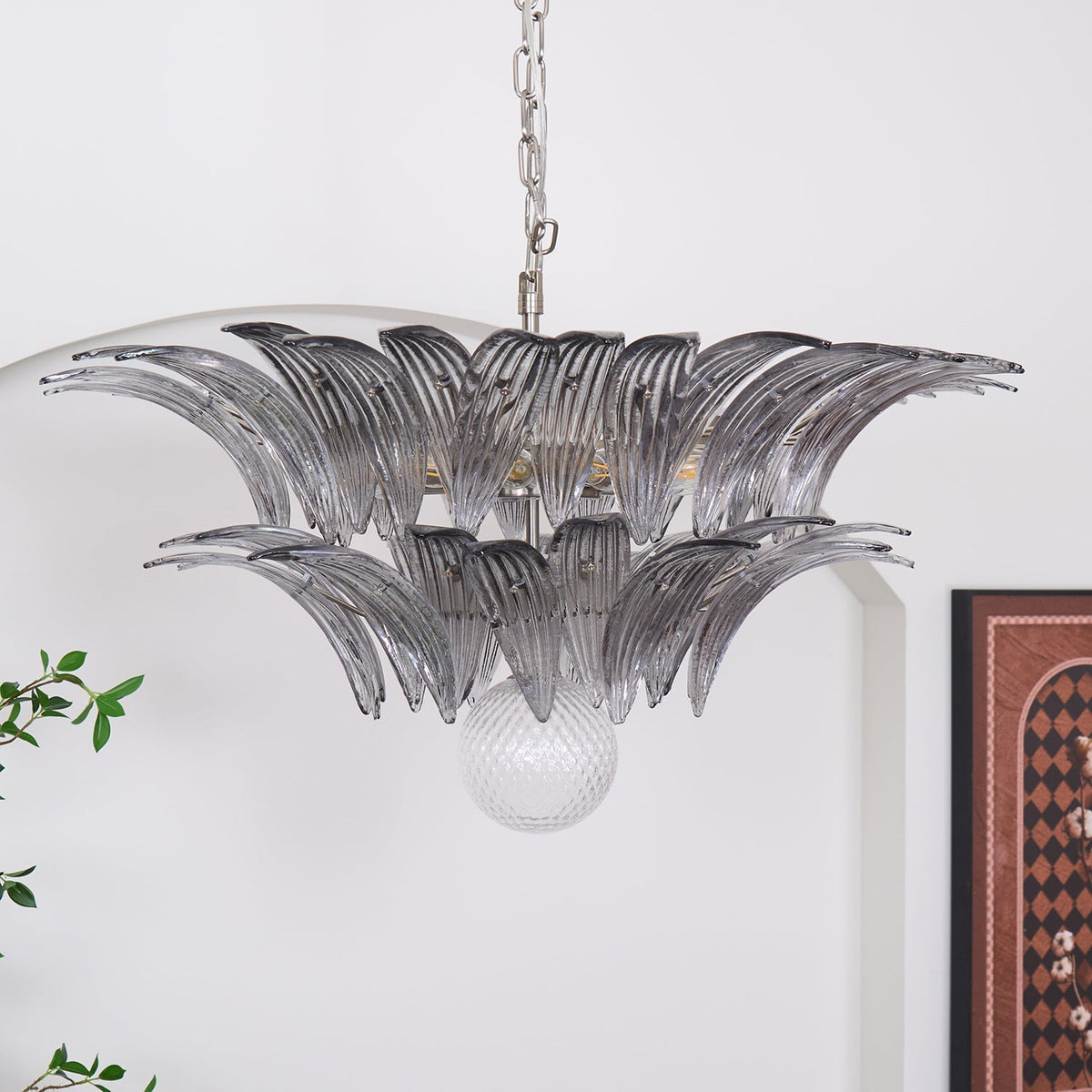 Liororira Chandelier Palmette Clear Murano Glass Leaf Layered