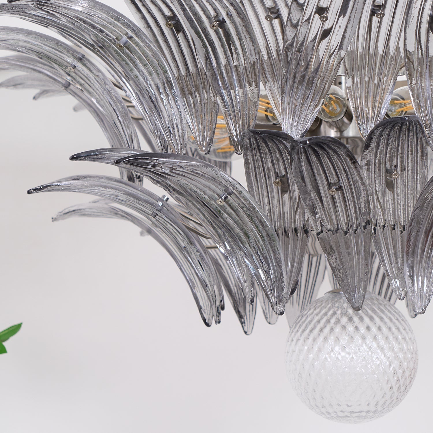 Liororira Chandelier Palmette Clear Murano Glass Leaf Layered