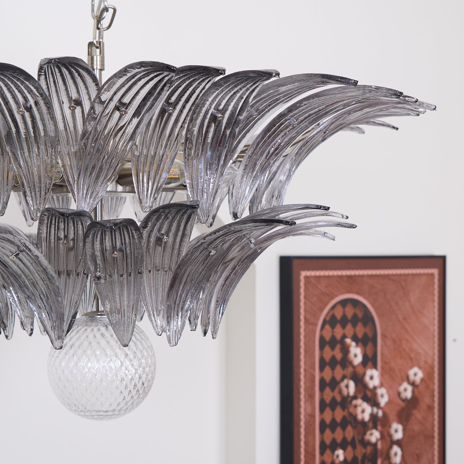 Liororira Chandelier Palmette Clear Murano Glass Leaf Layered