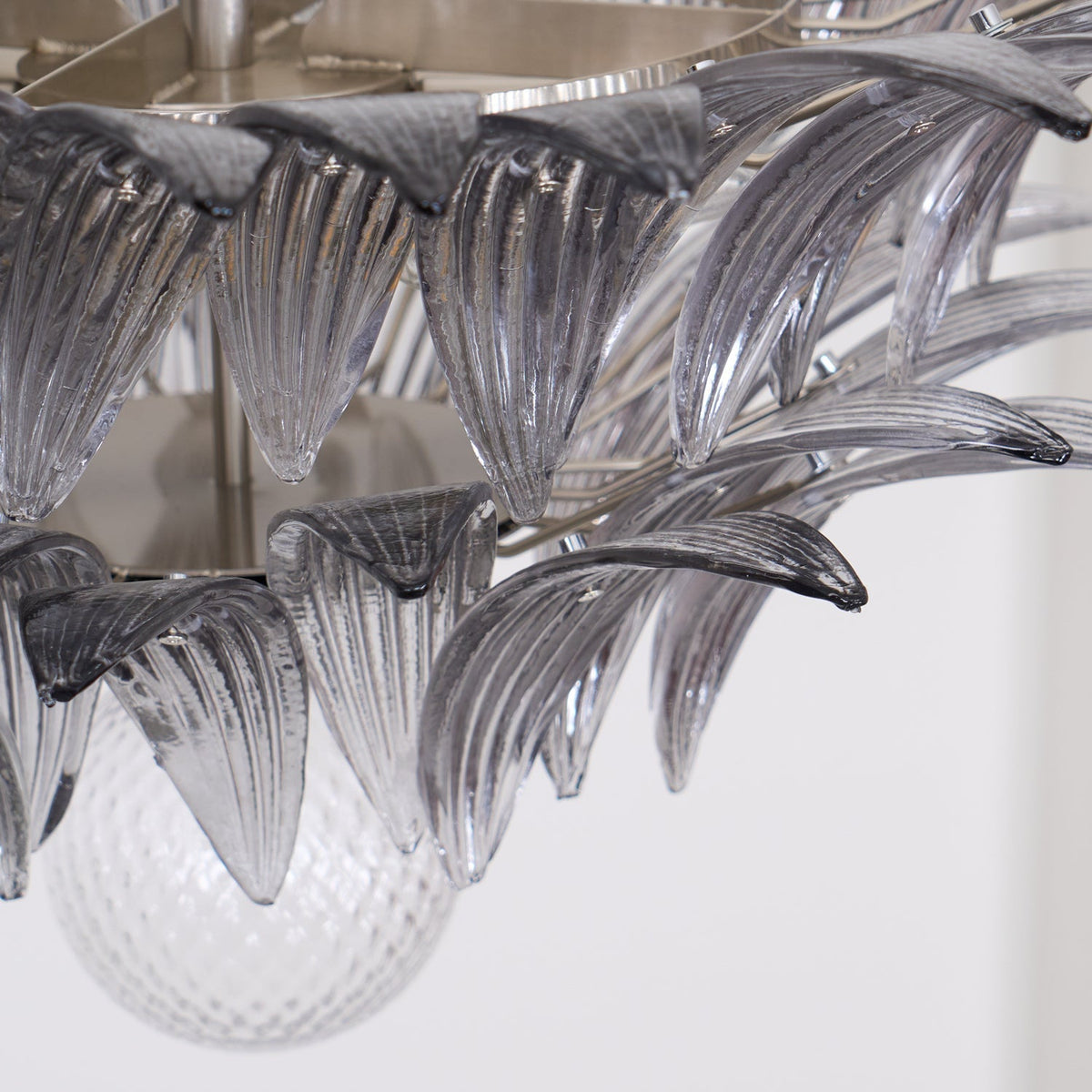 Liororira Chandelier Palmette Clear Murano Glass Leaf Layered
