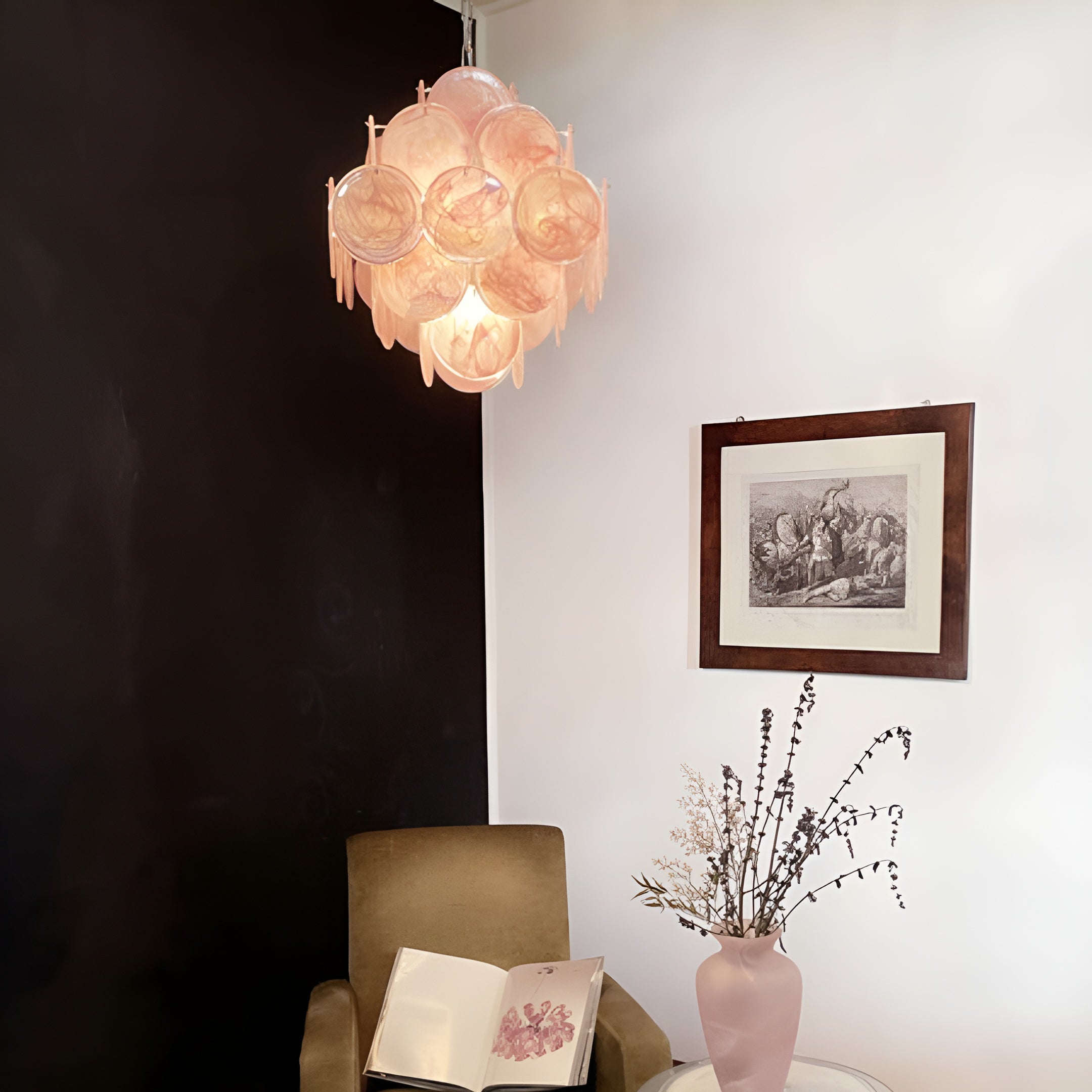 Rivivian Chandelier Pink Disc Layered Artistic