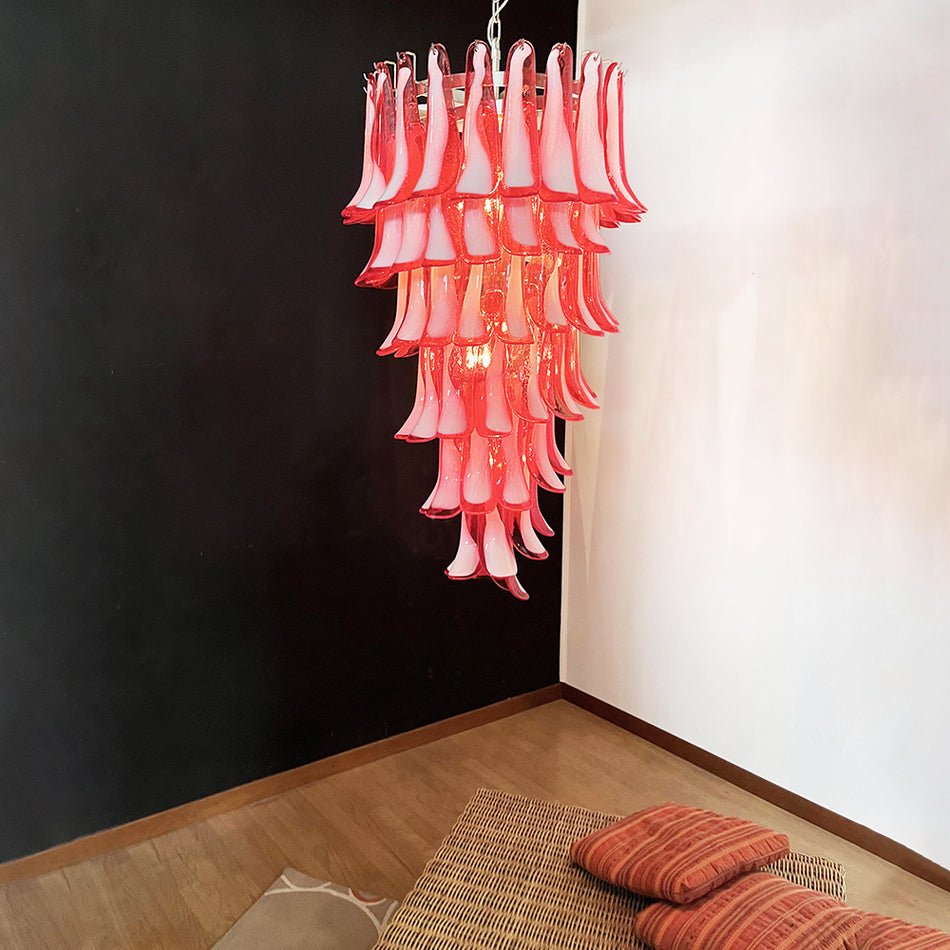 Viraisira Chandelier Red White Murano Spiral Petals