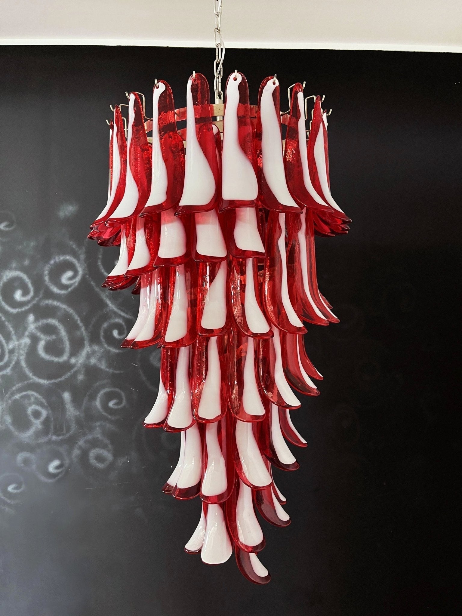 Viraisira Chandelier Red White Murano Spiral Petals