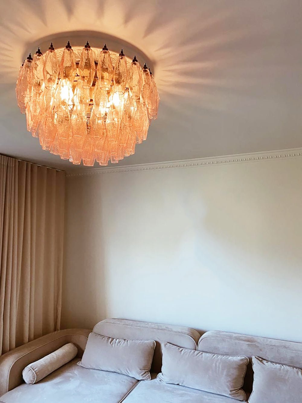 Evix Ceiling Lamp Pink Rhombus Glass Layered Vintage Elegance
