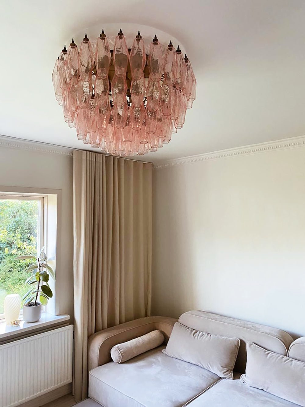 Evix Ceiling Lamp Pink Rhombus Glass Layered Vintage Elegance