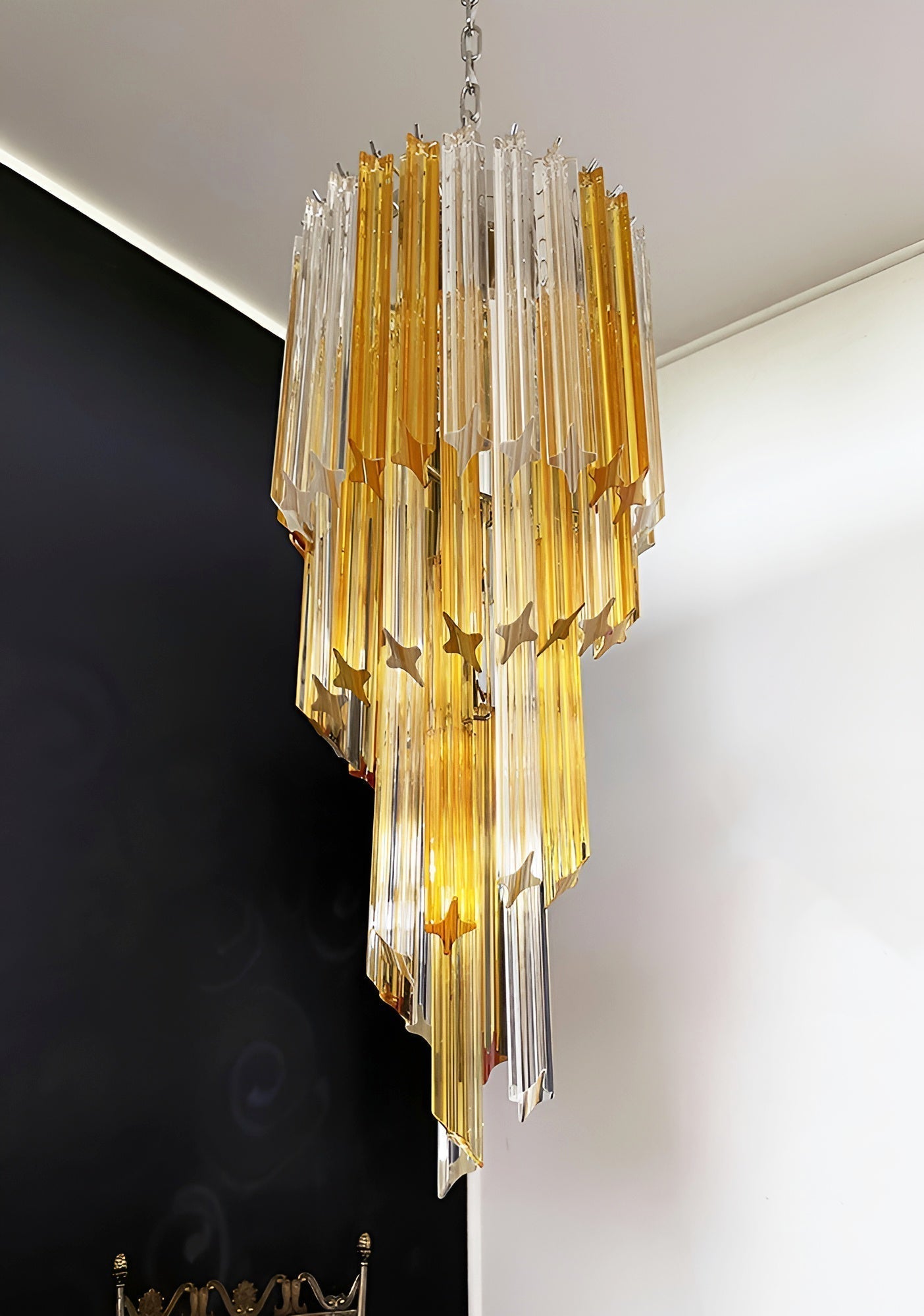 Reninelle Chandelier Spiral Pink Prism Tiered