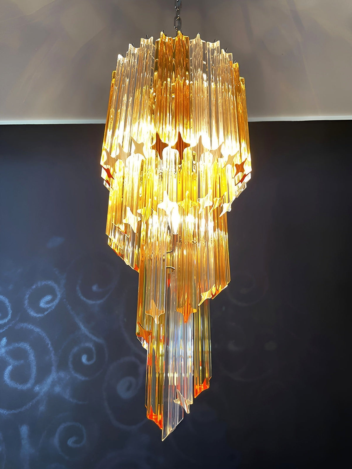 Reninelle Chandelier Spiral Pink Prism Tiered