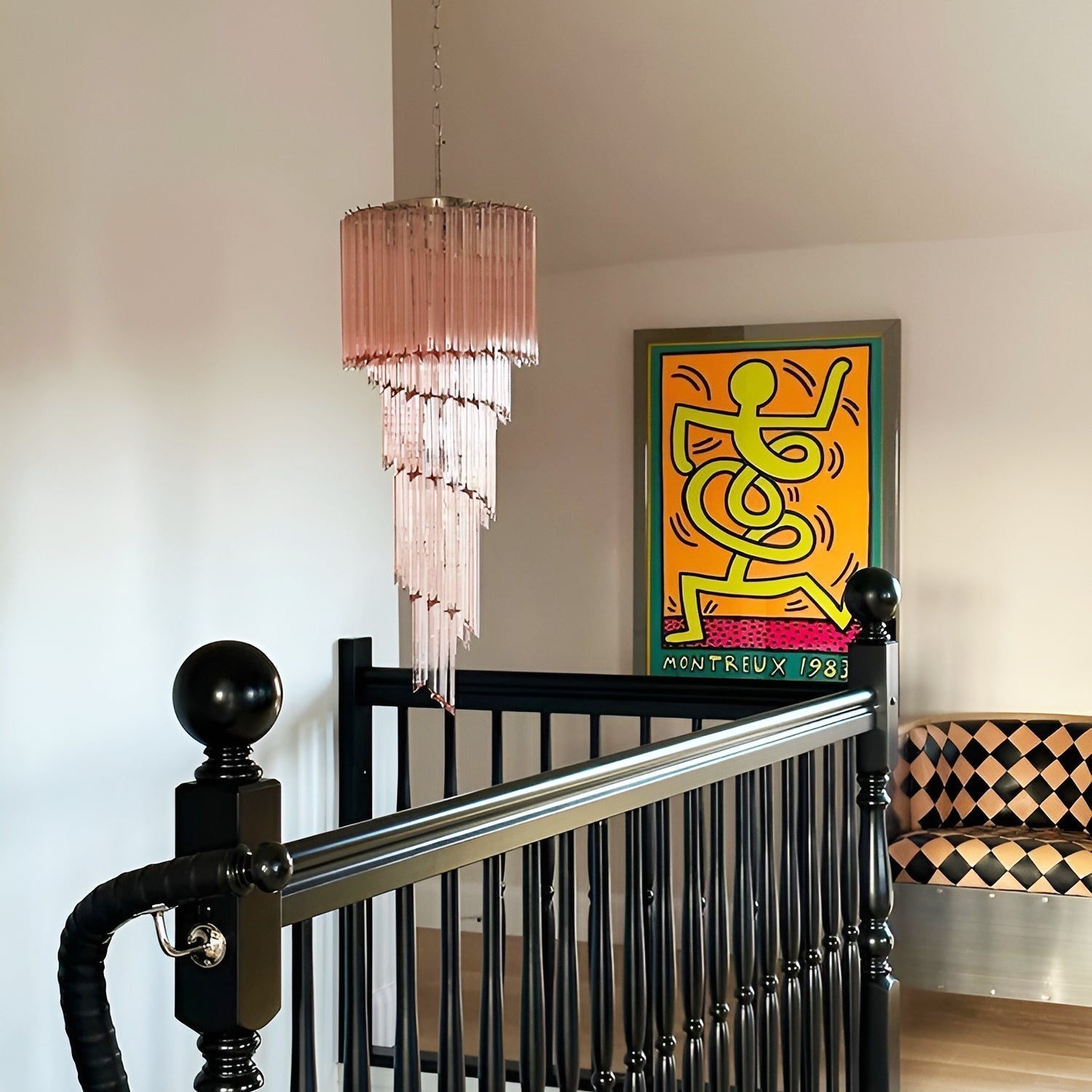 Reninelle Chandelier Spiral Pink Prism Tiered