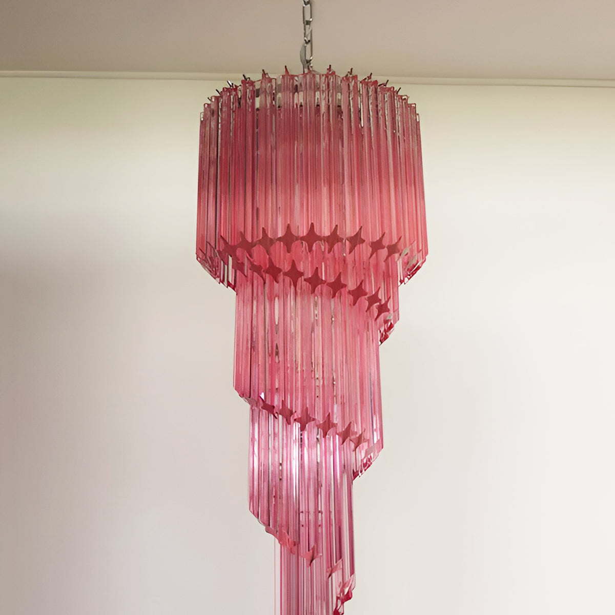 Reninelle Chandelier Spiral Pink Prism Tiered