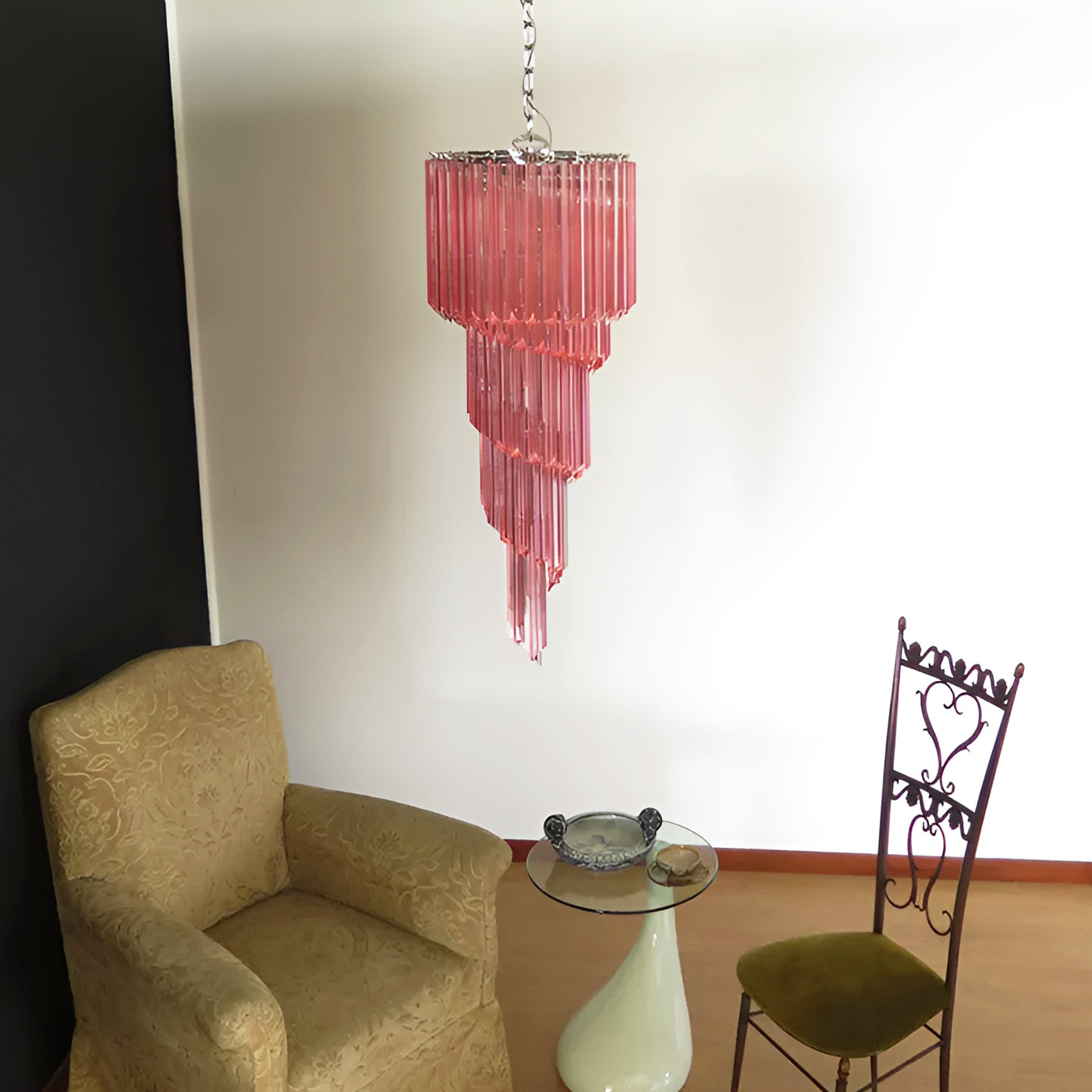 Reninelle Chandelier Spiral Pink Prism Tiered