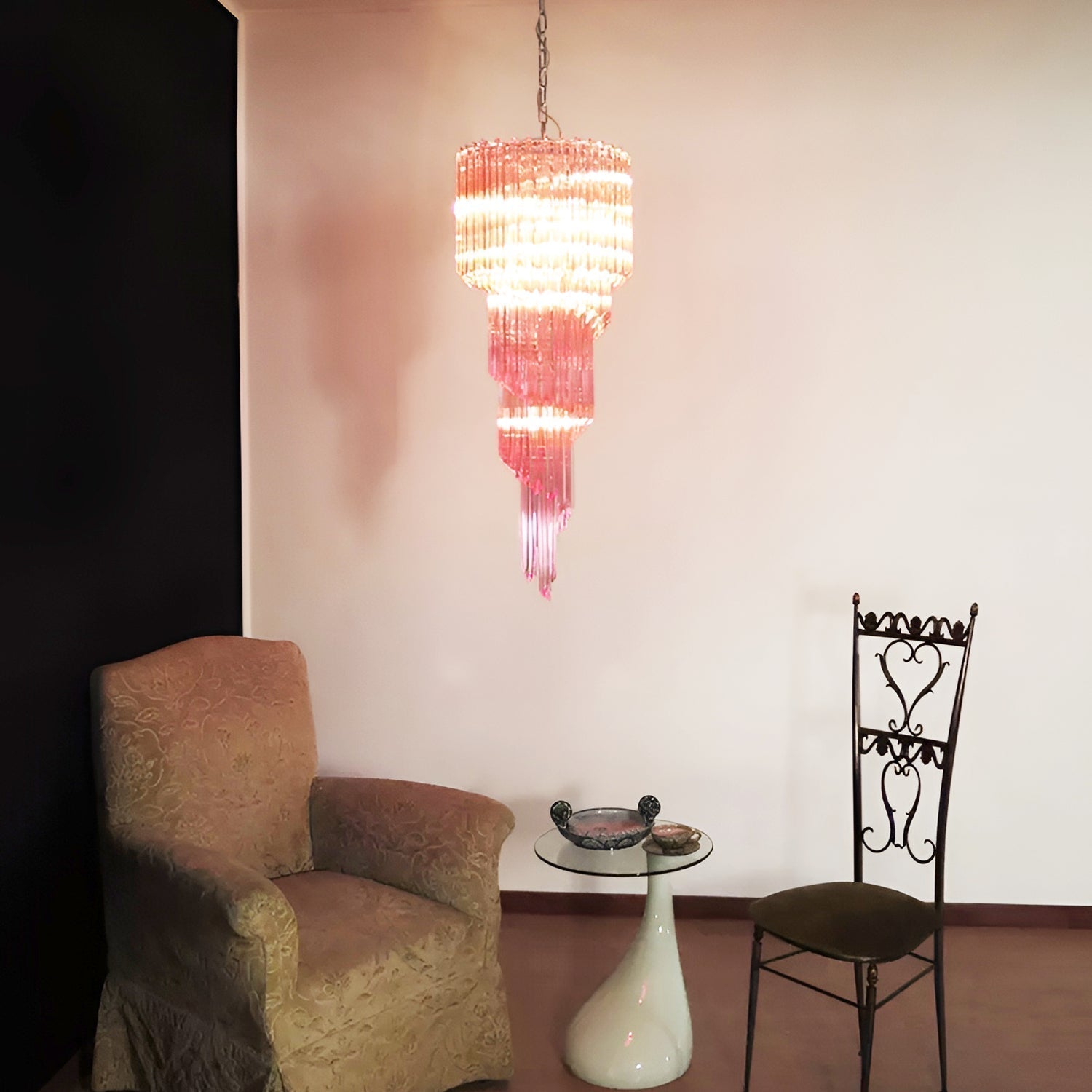 Reninelle Chandelier Spiral Pink Prism Tiered