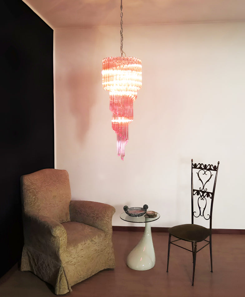 Reninelle Chandelier Spiral Pink Prism Tiered