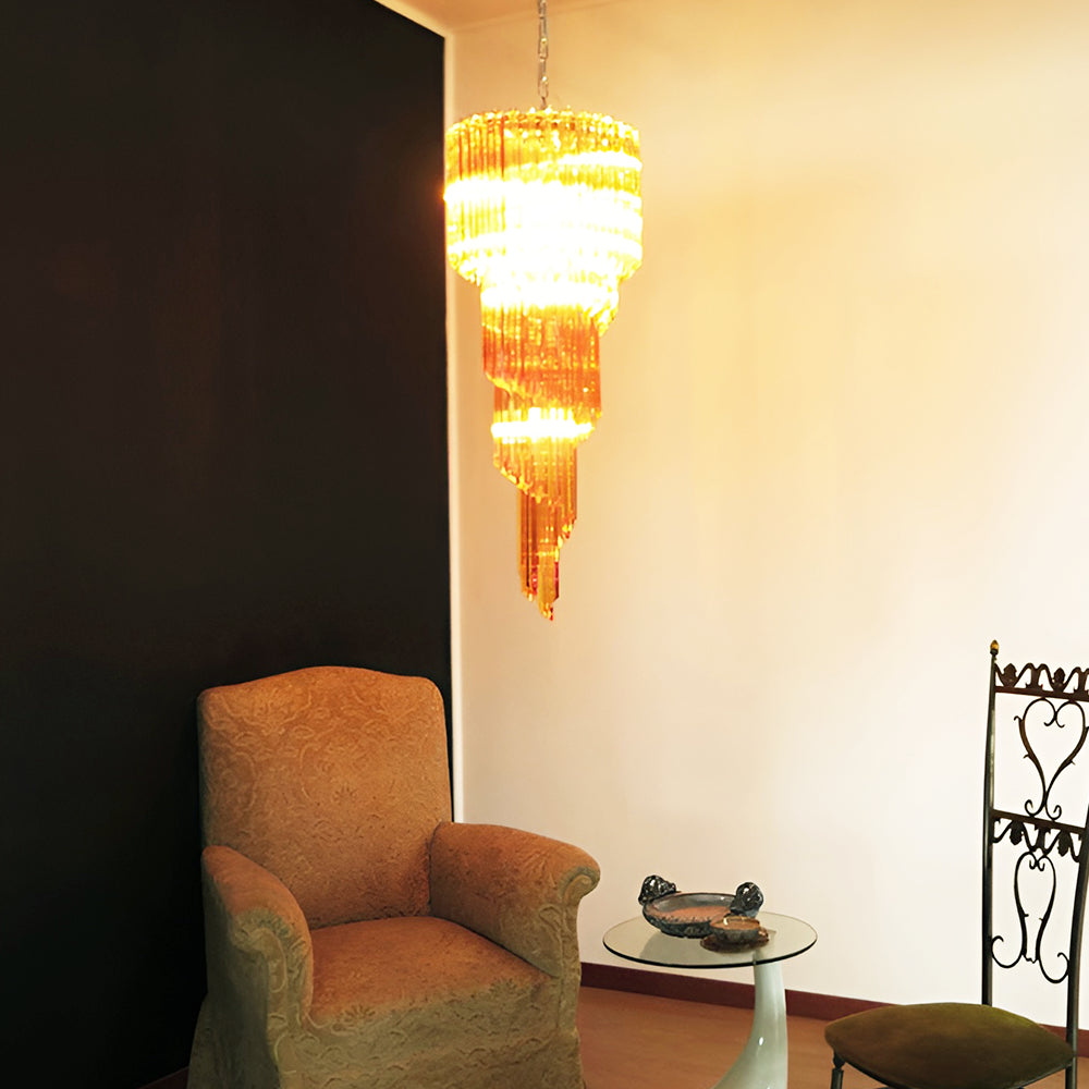 Reninelle Chandelier Spiral Pink Prism Tiered