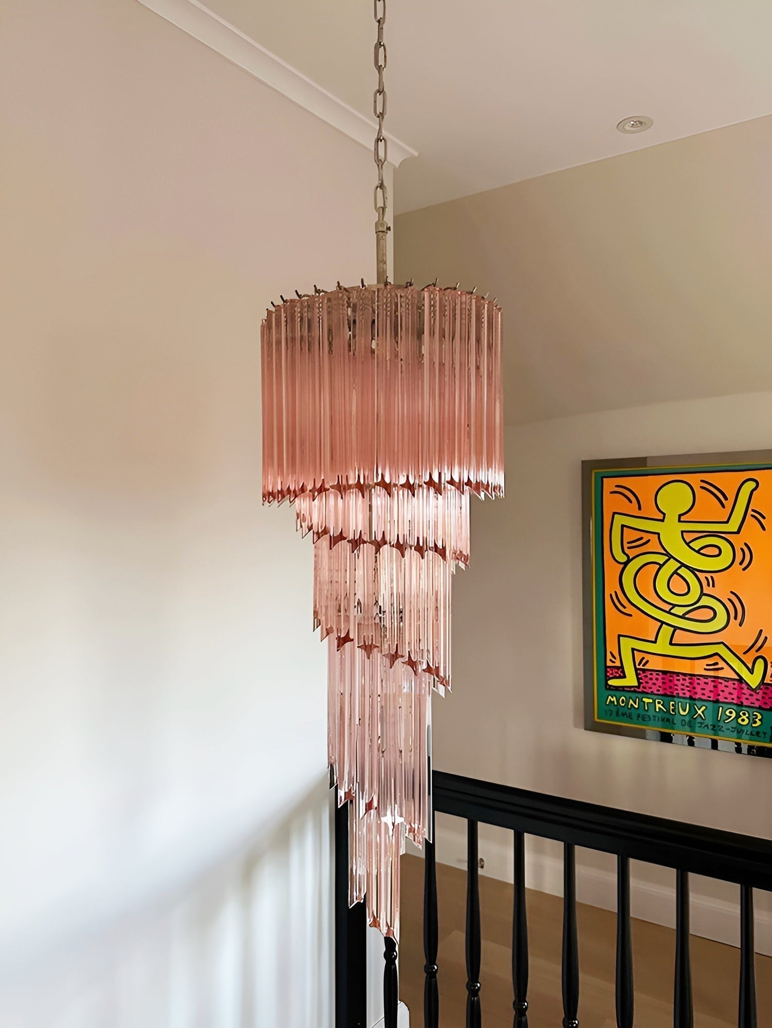 Reninelle Chandelier Spiral Pink Prism Tiered
