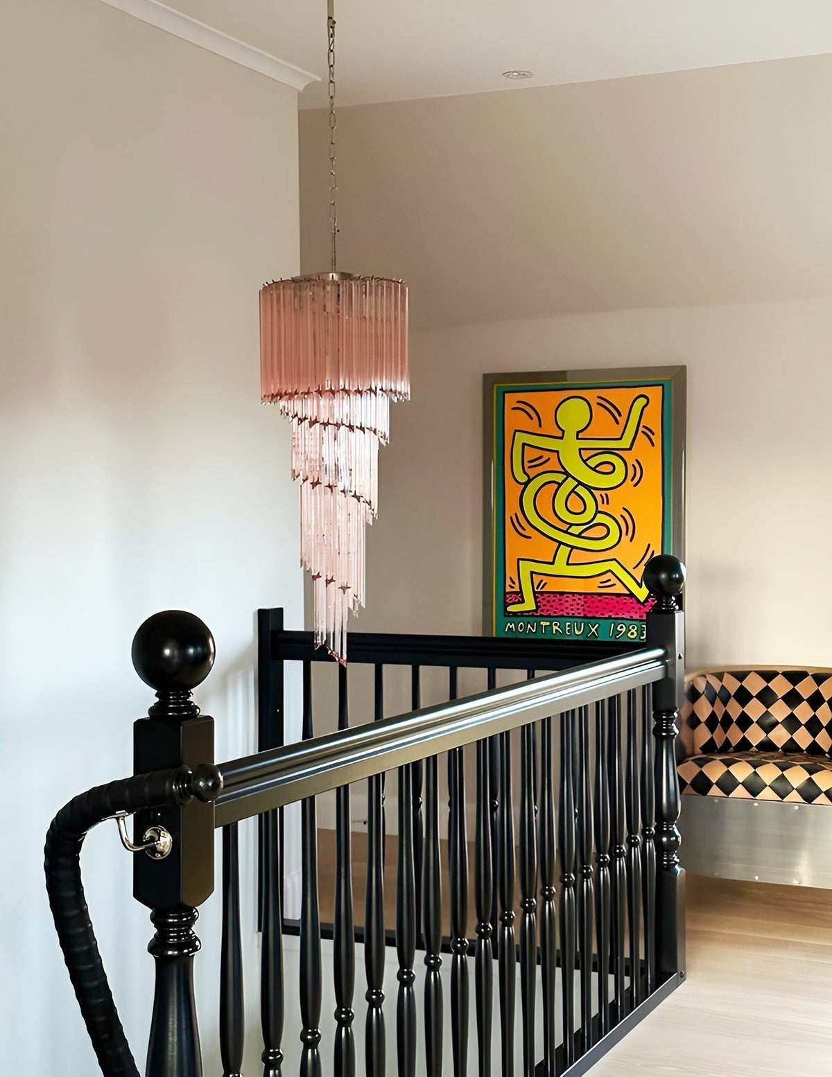 Reninelle Chandelier Spiral Pink Prism Tiered