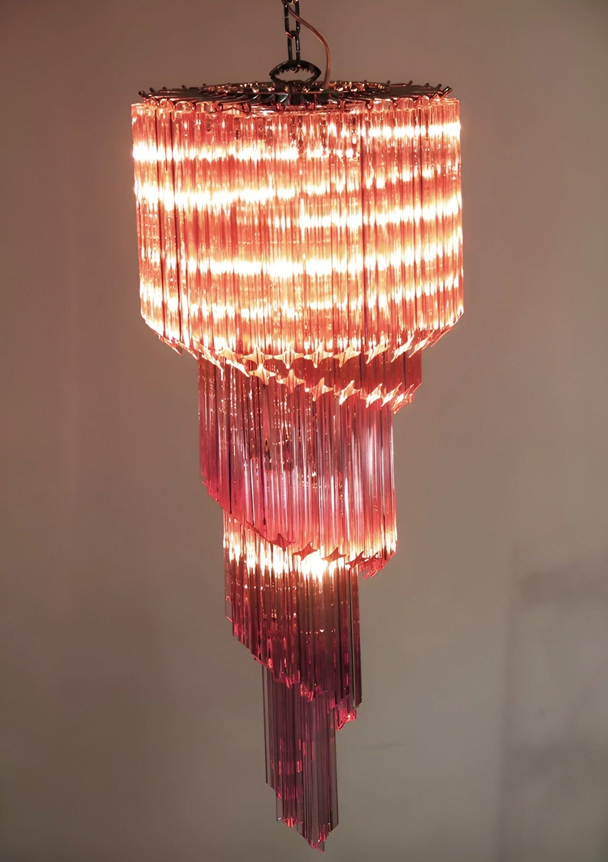 Reninelle Chandelier Spiral Pink Prism Tiered