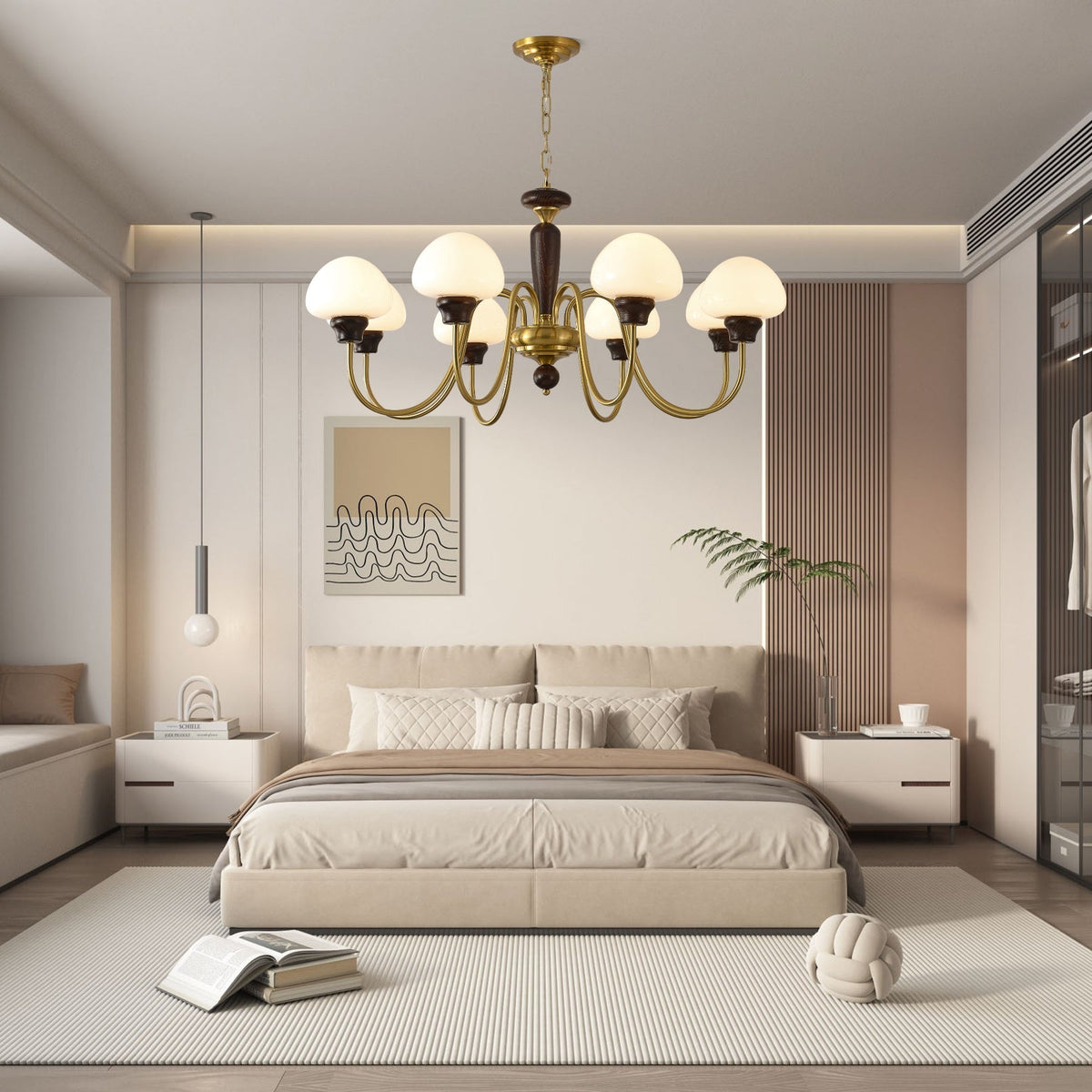 Rinivelle Chandelier Brass Wood Mushroom Classic