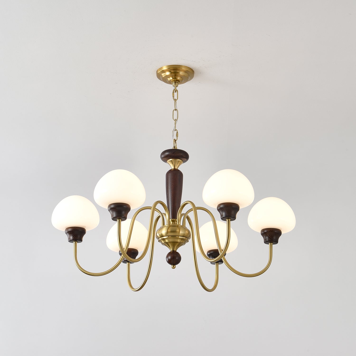 Rinivelle Chandelier Brass Wood Mushroom Classic