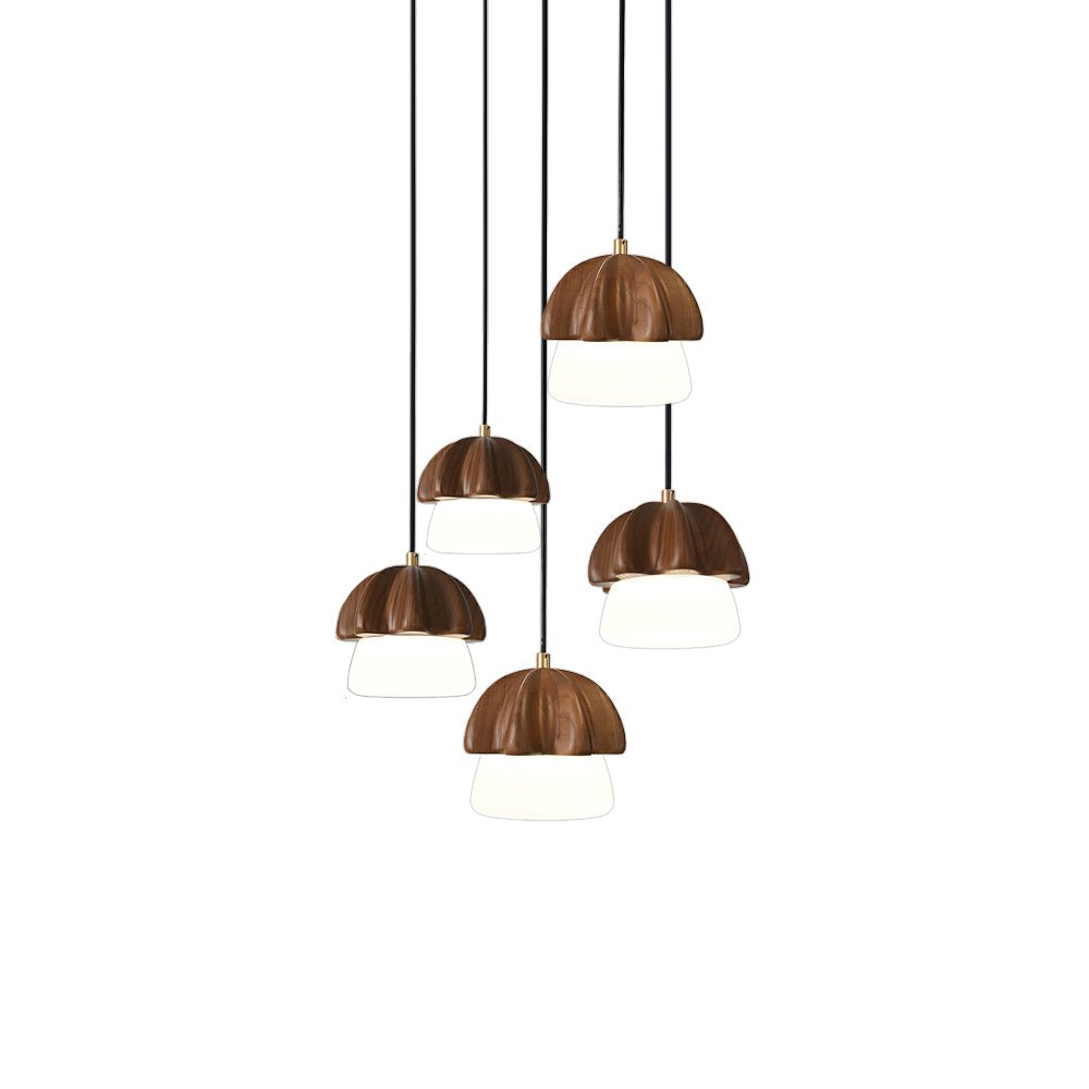 Rineine Pendant Lamp Mushroom Cluster Wood & Glass