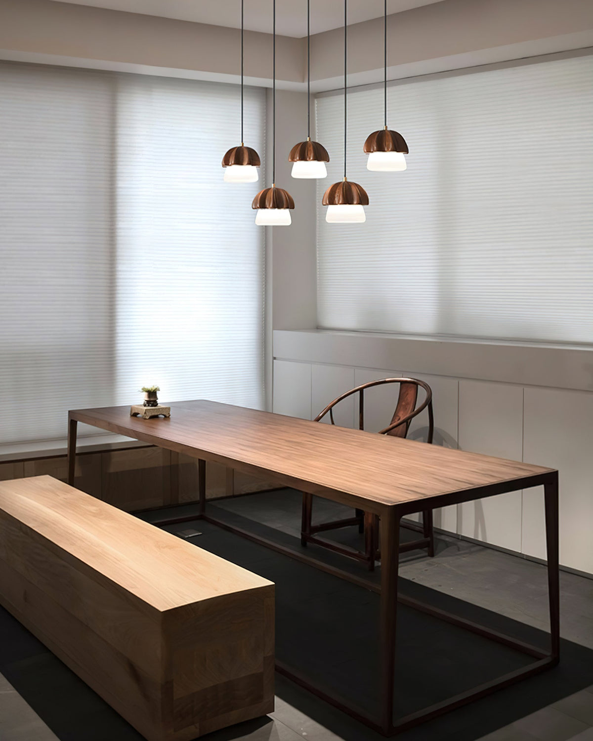 Rineine Pendant Lamp Mushroom Cluster Wood & Glass