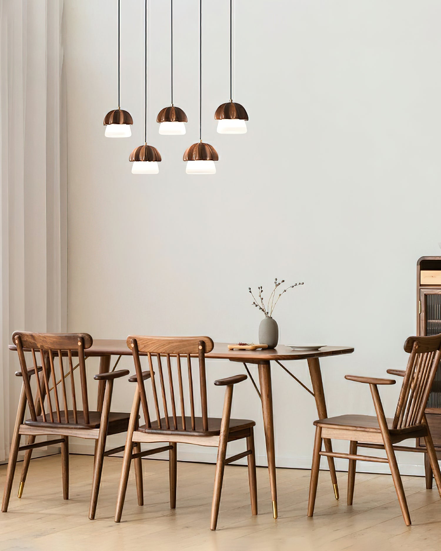 Rineine Pendant Lamp Mushroom Cluster Wood & Glass