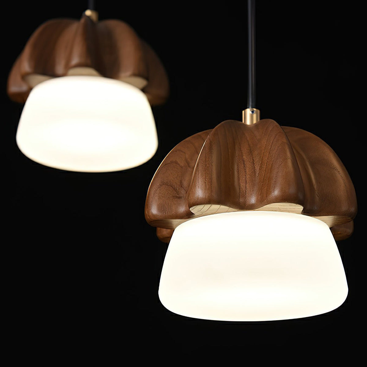 Rineine Pendant Lamp Mushroom Cluster Wood & Glass