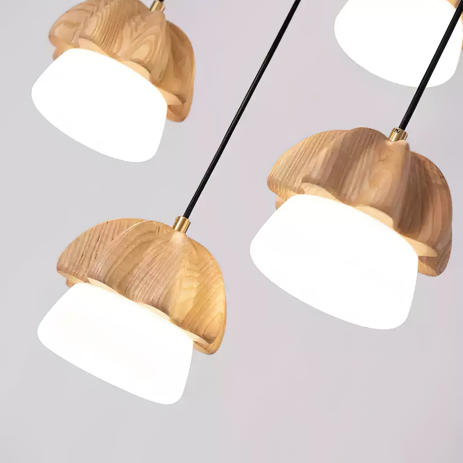 Rineine Pendant Lamp Mushroom Cluster Wood & Glass