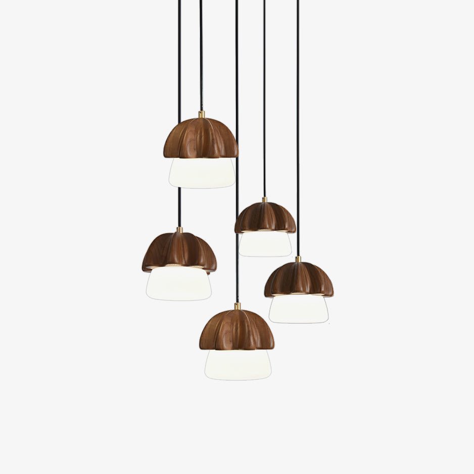 Rineine Pendant Lamp Mushroom Cluster Wood & Glass
