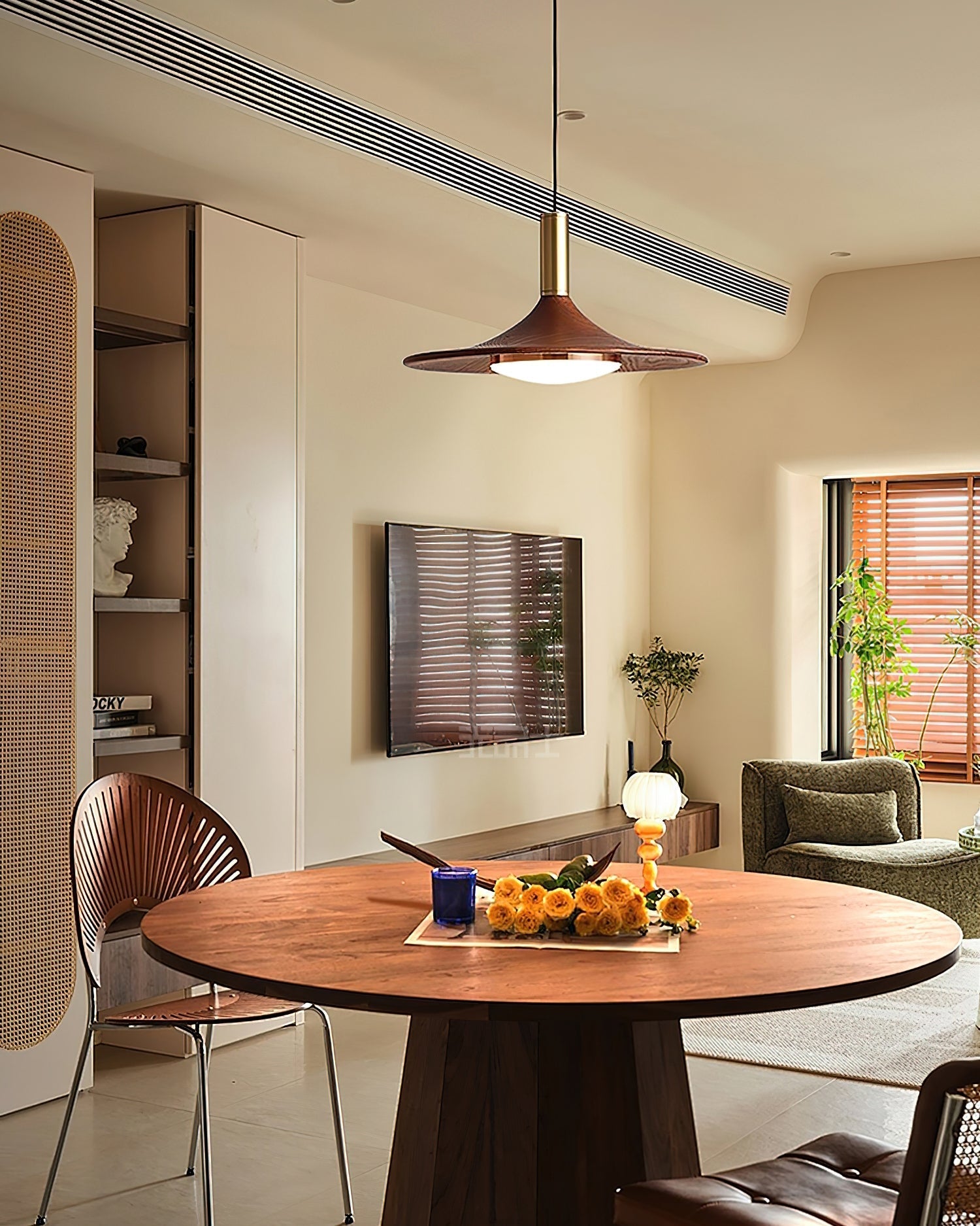 Pendant Lamp Wood-Grain Disc LED Acrylic Midcentury - Neutral Decor