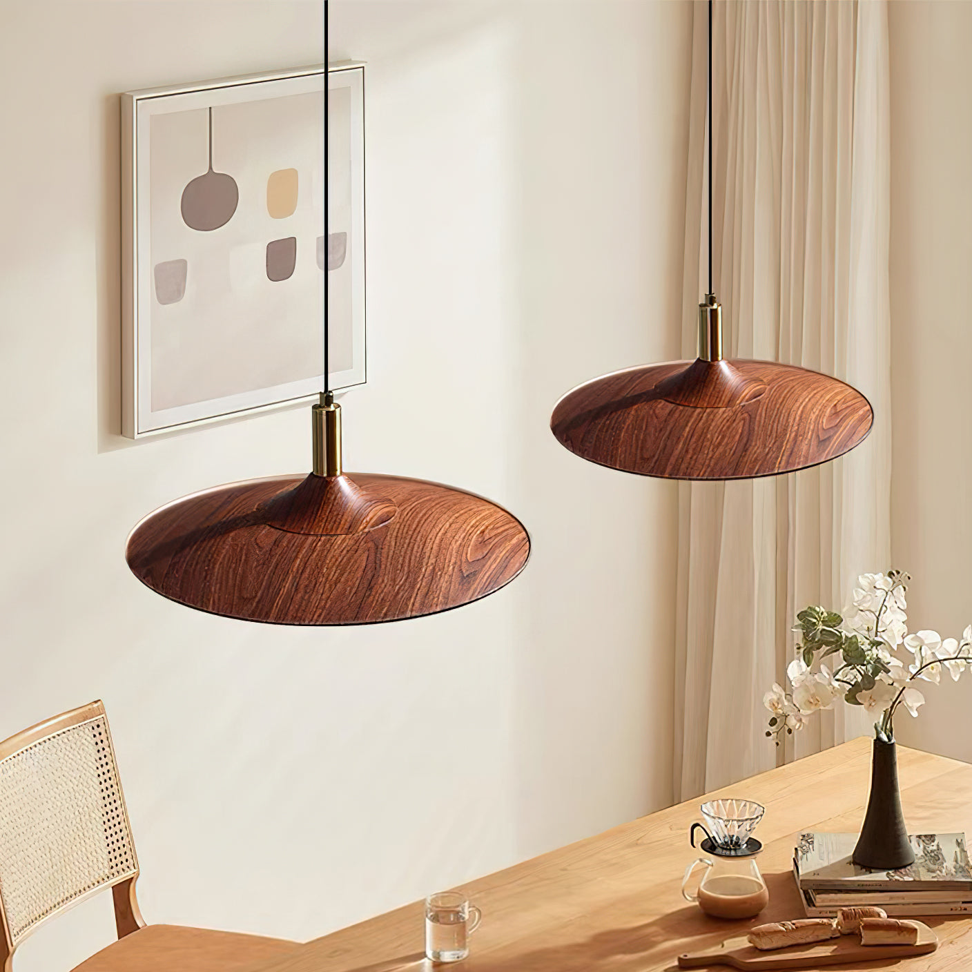 Pendant Lamp Wood-Grain Disc LED Acrylic Midcentury - Neutral Decor