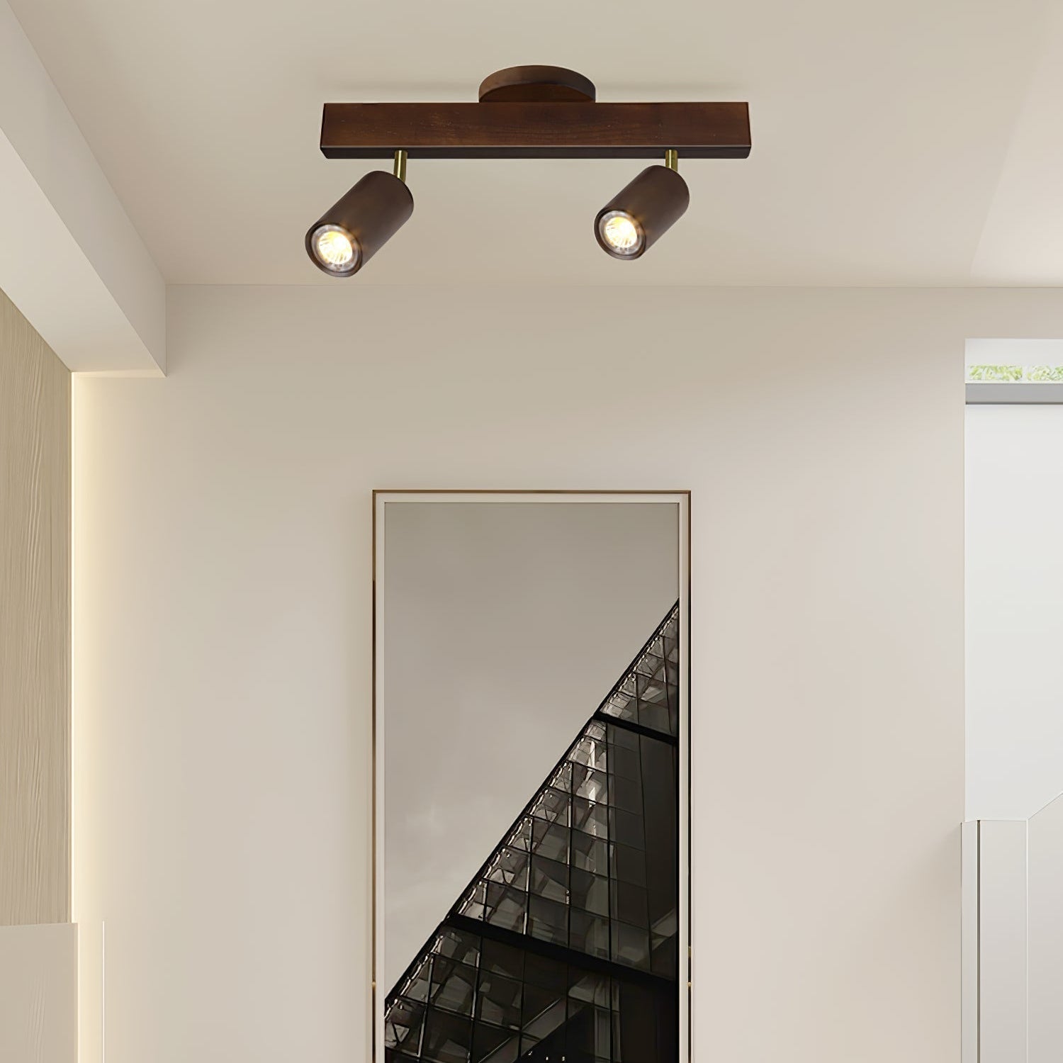 Nola Ceiling Lamp Natural Wood Beam with Spotlight
