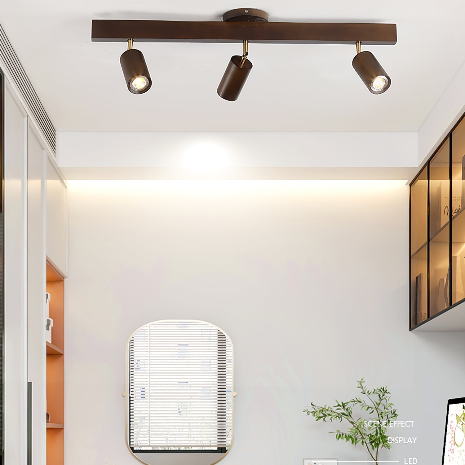 Nola Ceiling Lamp Natural Wood Beam with Spotlight