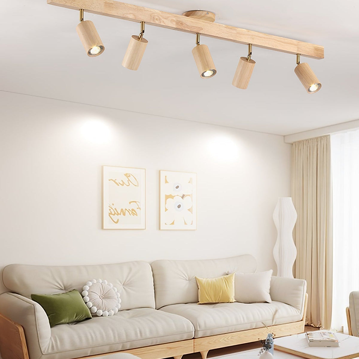 Nola Ceiling Lamp Natural Wood Beam with Spotlight