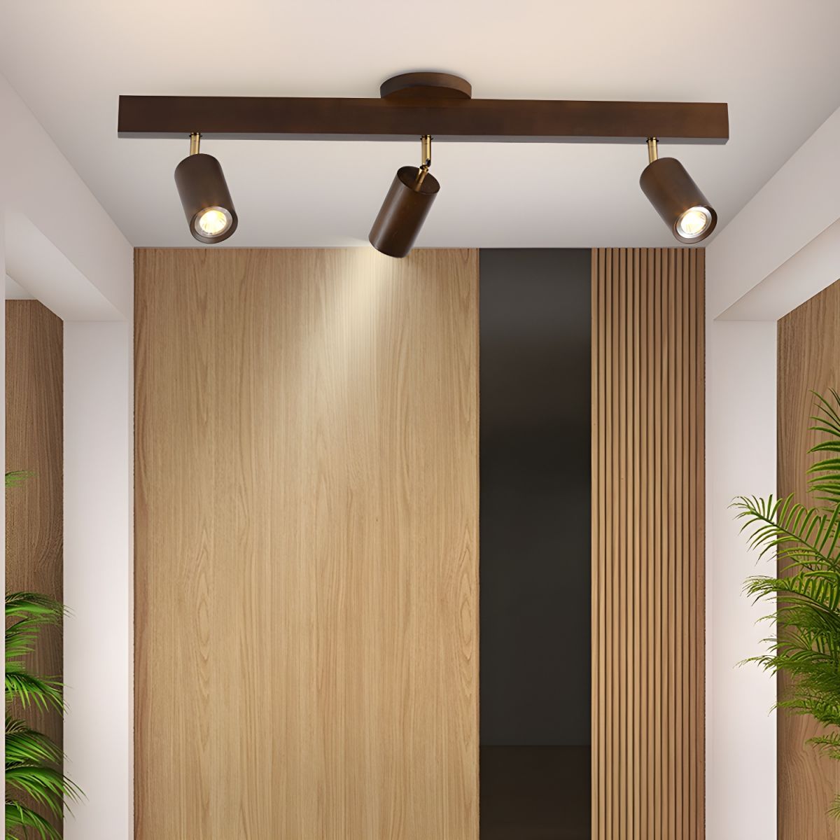Nola Ceiling Lamp Natural Wood Beam with Spotlight