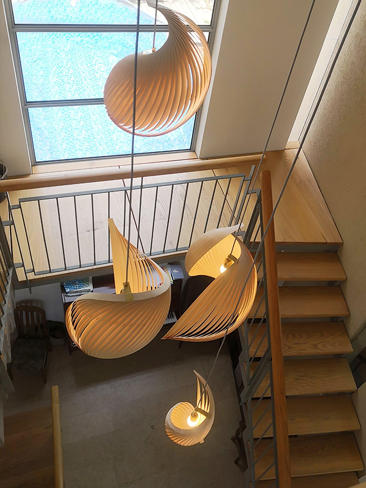 Loe Postmodern Luxury Shell Wood Wood Pendant Light