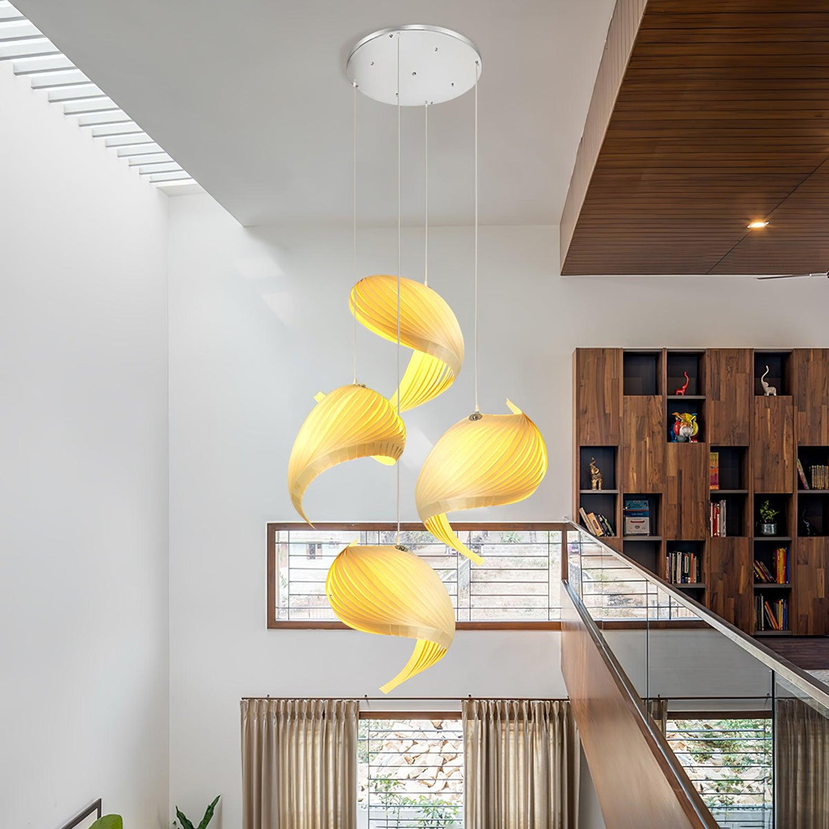 Loe Postmodern Luxury Shell Wood Wood Pendant Light