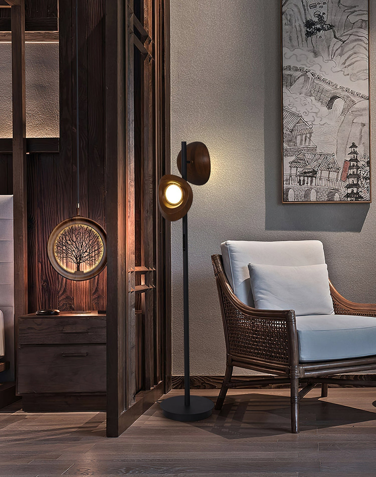 Ceyran Double Sphere Black Floor Lamp