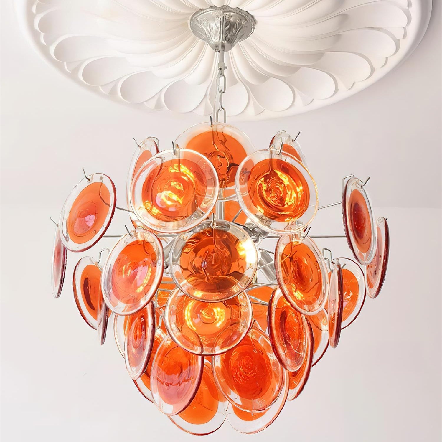 Neuvy Chandelier Iridescent Glass Discs - Neutral Decor