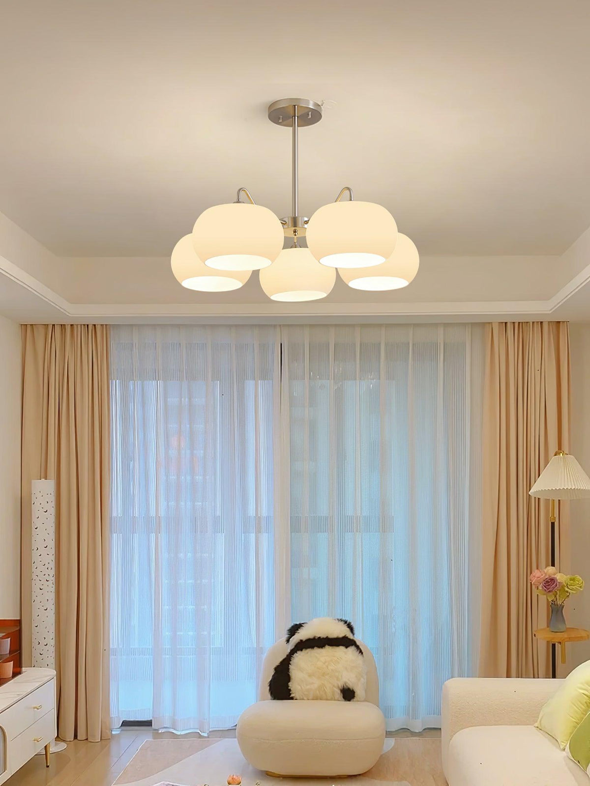 Kade Chandelier White Glass Persimmon Shape